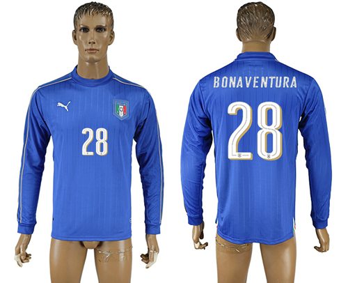 Italy 28 Bonaventura Blue Home Long Sleeves Soccer Country Jersey