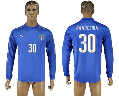 Italy 30 Ranocchia Blue Home Long Sleeves Soccer Country Jersey