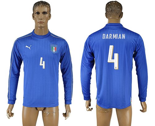 Italy 4 Darmain Blue Home Long Sleeves Soccer Country Jersey