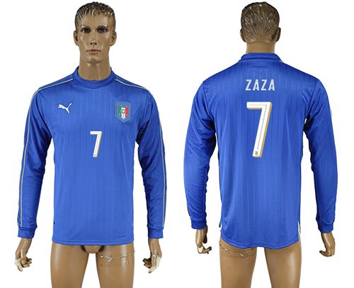 Italy 7 Zaza Blue Home Long Sleeves Soccer Country Jersey