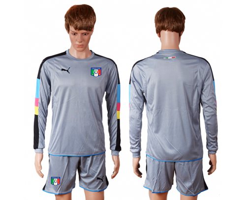 Italy Blank Grey Goalkeeper Long Sleeves Soccer Country Jersey