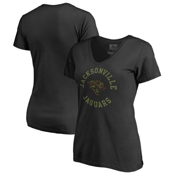 Jacksonville Jaguars NFL Pro Line by Fanatics Branded Women's Camo Collection Liberty Plus Size V Neck T Shirt Black