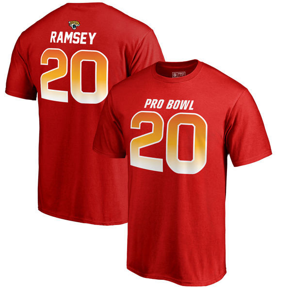 Jaguars 20 Jalen Ramsey AFC NFL Pro Line by Fanatics Branded 2018 Pro Bowl Stack Name & Number T Shirt Red