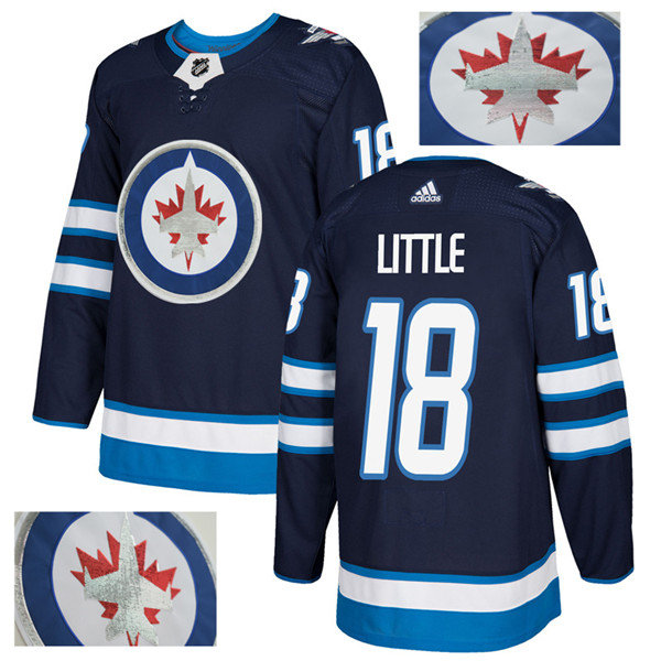 Jets 18 Bryan Little Navy With Special Glittery Logo  Jersey
