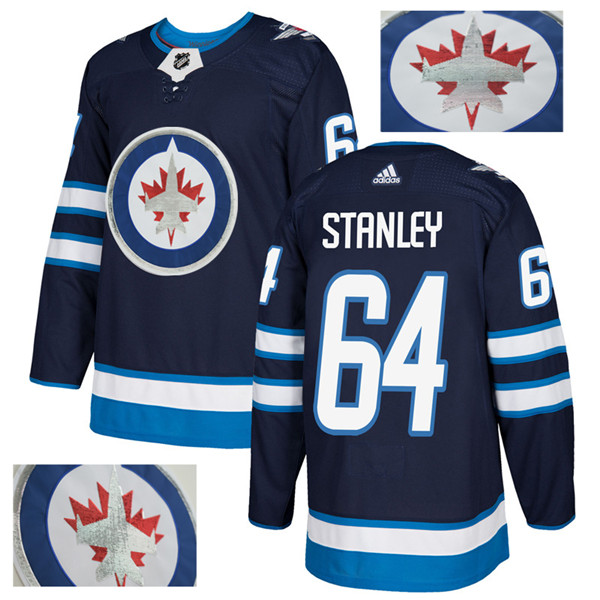 Jets 64 Logan Stanley Navy With Special Glittery Logo  Jersey