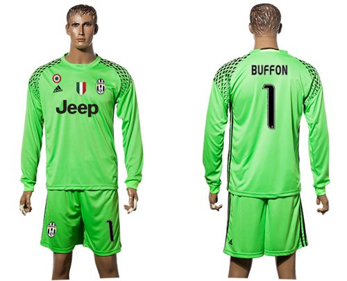 Juventus 1 Buffon Green Goalkeeper Long Sleeves Soccer Club Jersey