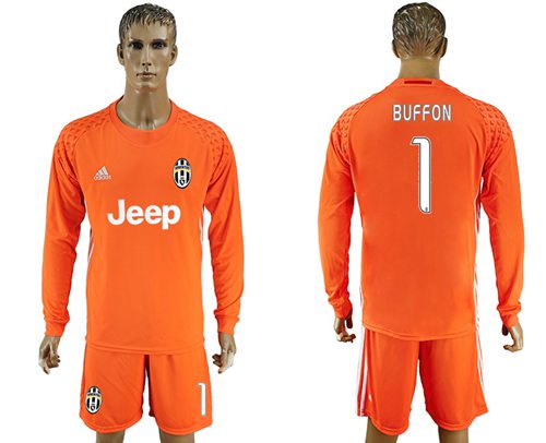 Juventus 1 Buffon Orange Goalkeeper Long Sleeves Soccer Club Jersey