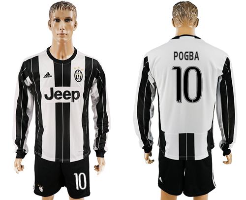 Juventus 10 Pogba Home Long Sleeves Soccer Club Jersey