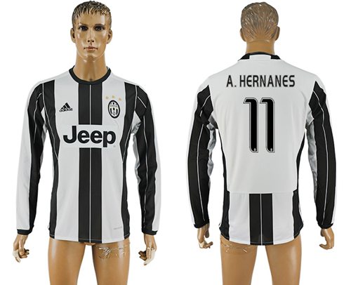 Juventus 11 AHernanes Home Long Sleeves Soccer Club Jersey