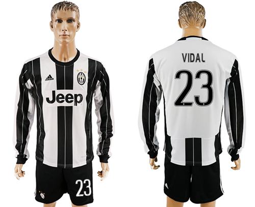 Juventus 23 Vidal Home Long Sleeves Soccer Club Jersey