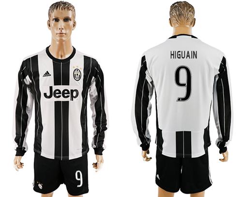 Juventus 9 Higuain Home Long Sleeves Soccer Club Jersey