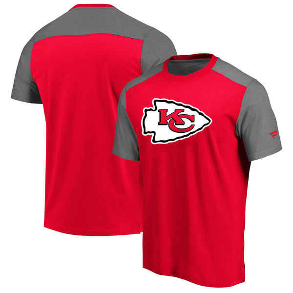 Kansas City Chiefs NFL Pro Line by Fanatics Branded Iconic Color Block T Shirt RedHeathered Gray