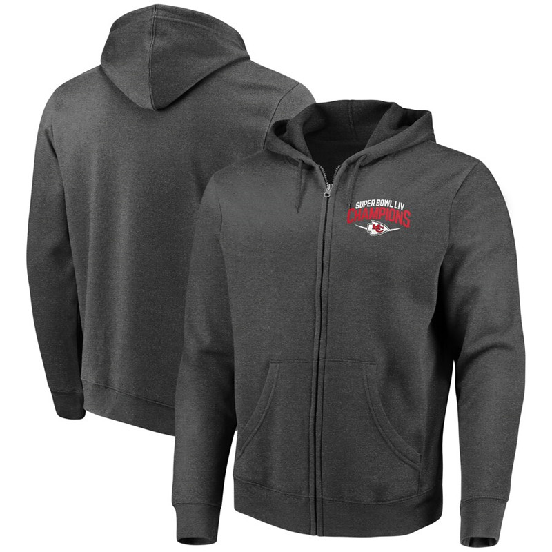 Kansas City Chiefs NFL Pro Line by Fanatics Branded Super Bowl LIV Champions Replay Full Zip Hoodie Heather Charcoal