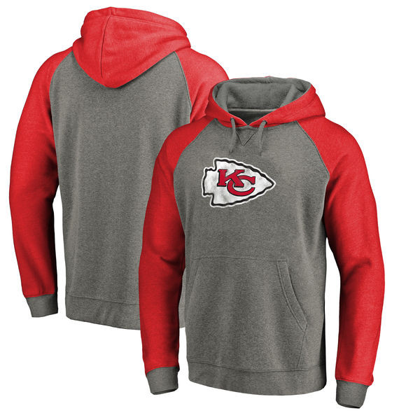 Kansas City Chiefs NFL Pro Line by Fanatics Branded Throwback Logo Tri Blend Raglan Pullover Hoodie Gray Red