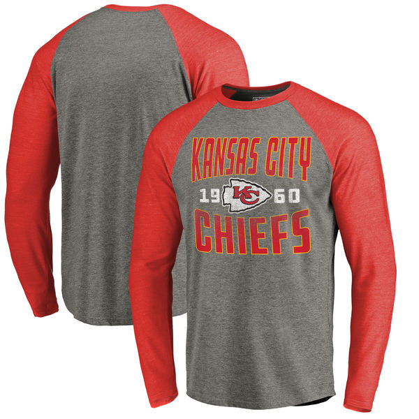 Kansas City Chiefs NFL Pro Line by Fanatics Branded Timeless Collection Antique Stack Long Sleeve Tri Blend Raglan T Shirt Ash