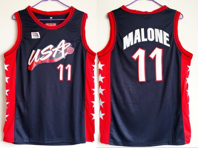 Karl Malone 1996 Atalanta olympics usa dream team usa Blue jersey