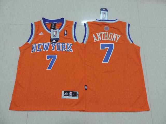 Kids 2013 2014  NBA New York Knicks 7 Carmelo Anthony New Revolution 30 Swingman Orange Youth Jersey