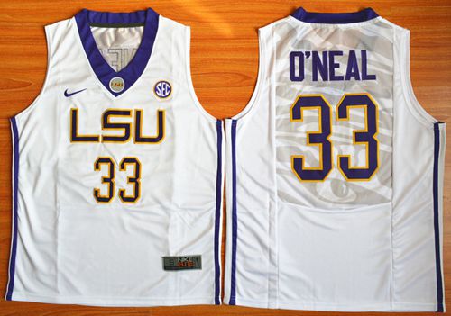 LSU Tigers 33 Shaquille O Neal White Basketball Stitched NCAA Jersey