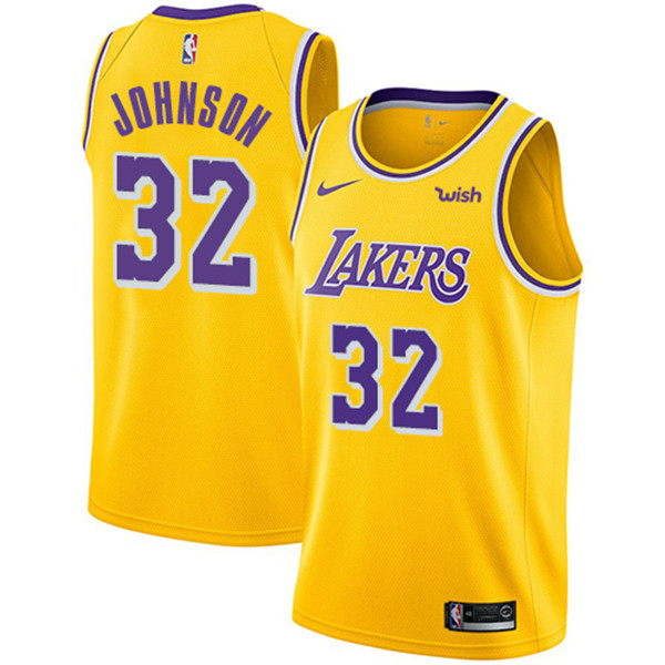 Lakers #32 Magic Johnson Gold Basketball Swingman Icon Edition Jersey