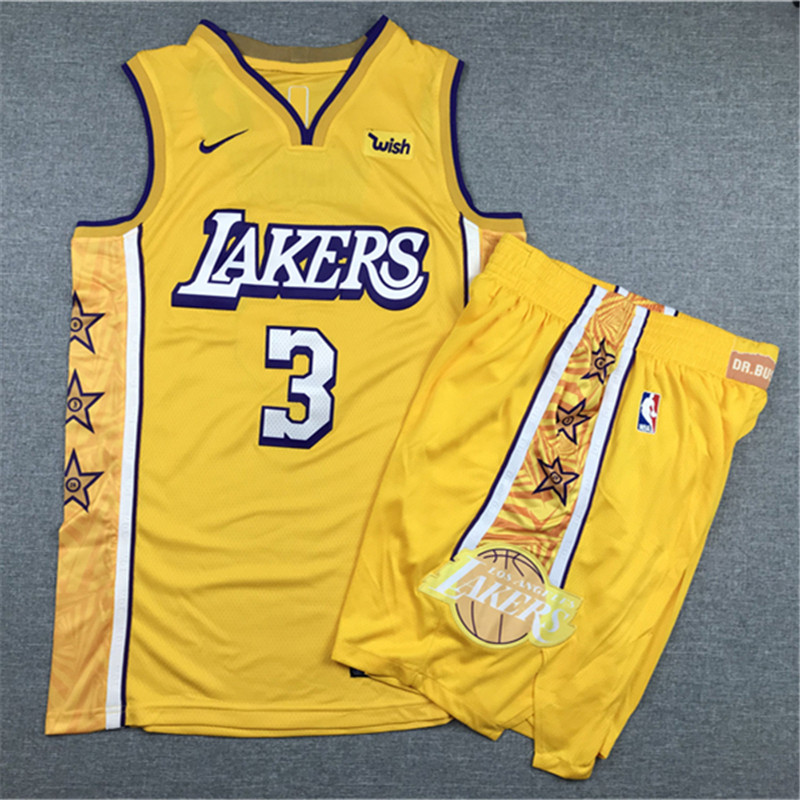 Lakers 23 Anthony Davis Yellow Nike Authentic Jersey With Shorts