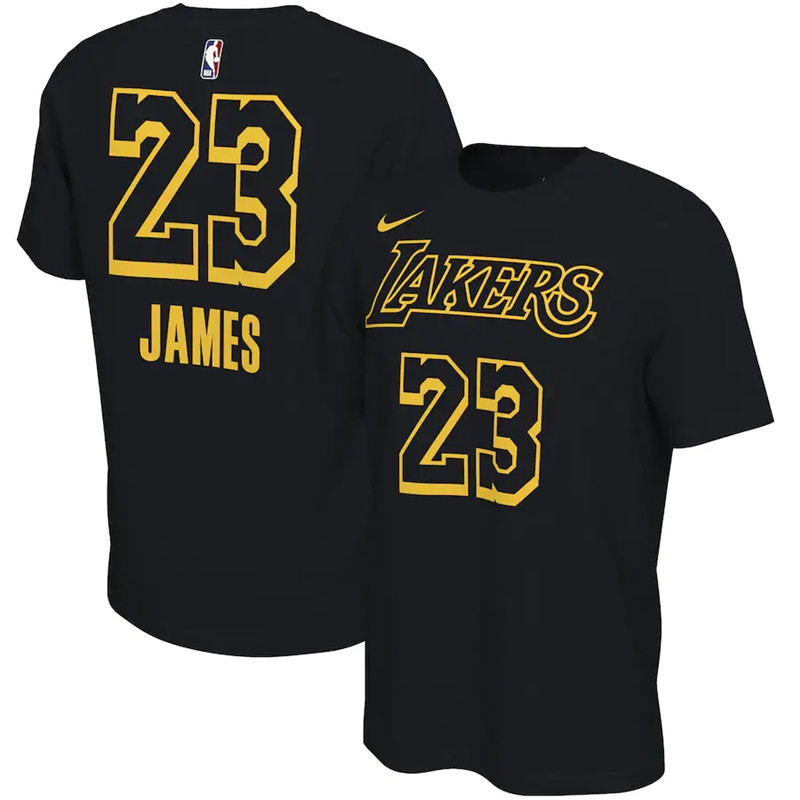 Lakers 23 LeBron James Black Nike Restart Name & Number T Shirt