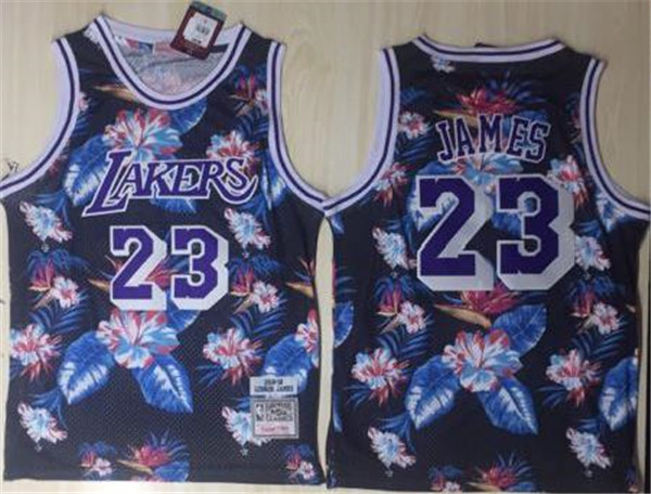 Lakers 23 Lebron James Black 1996 97 Hardwood Classics Floral Fashion Swingman Jersey
