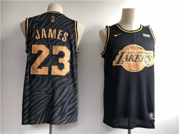 Lakers 23 Lebron James Black Gold Nike Swingman Jerseys