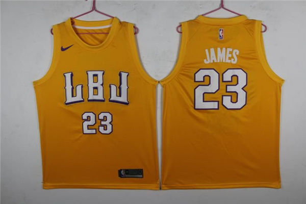 Lakers 23 Lebron James LBJ Gold  Swingman Jersey