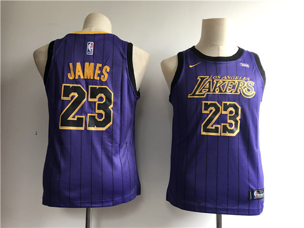 Lakers 23 Lebron James Purple Youth 2018 19 City Edition  Swingman Jersey