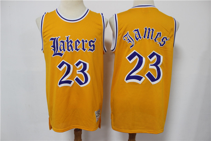 Lakers 23 Lebron James Yellow Faded Swingman Jersey