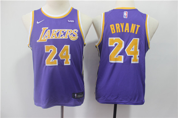Lakers 24 Kobe Bryant Purple 2018 19 Youth  Swingman Jersey