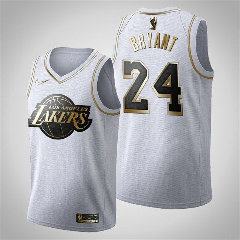 Lakers 24 Kobe Bryant White Gold Nike Swingman Jersey