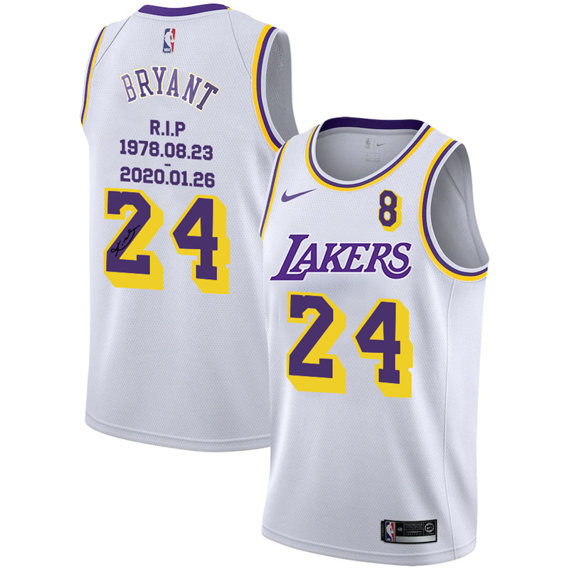 Lakers 24 Kobe Bryant White R.I.P Signature Swingman Jersey