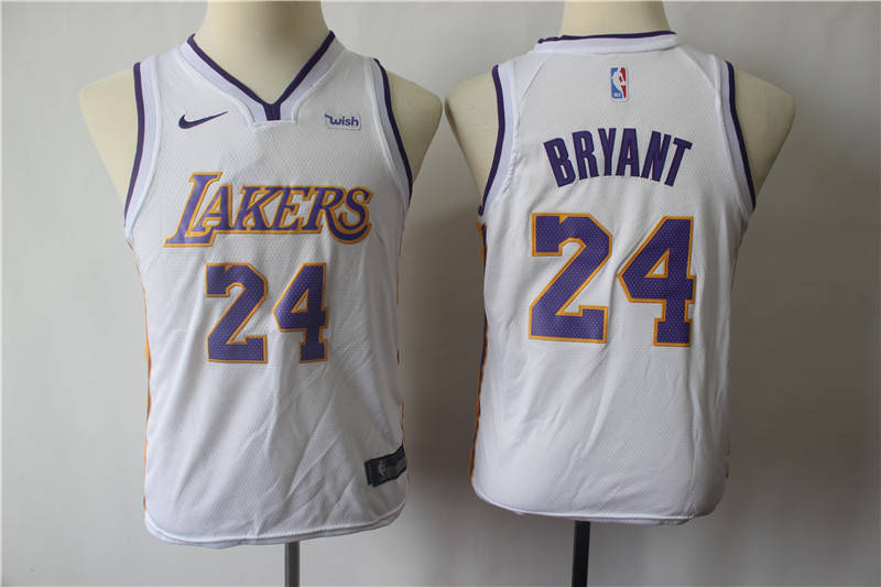 Lakers 24 Kobe Bryant White Youth  Swingman Jersey
