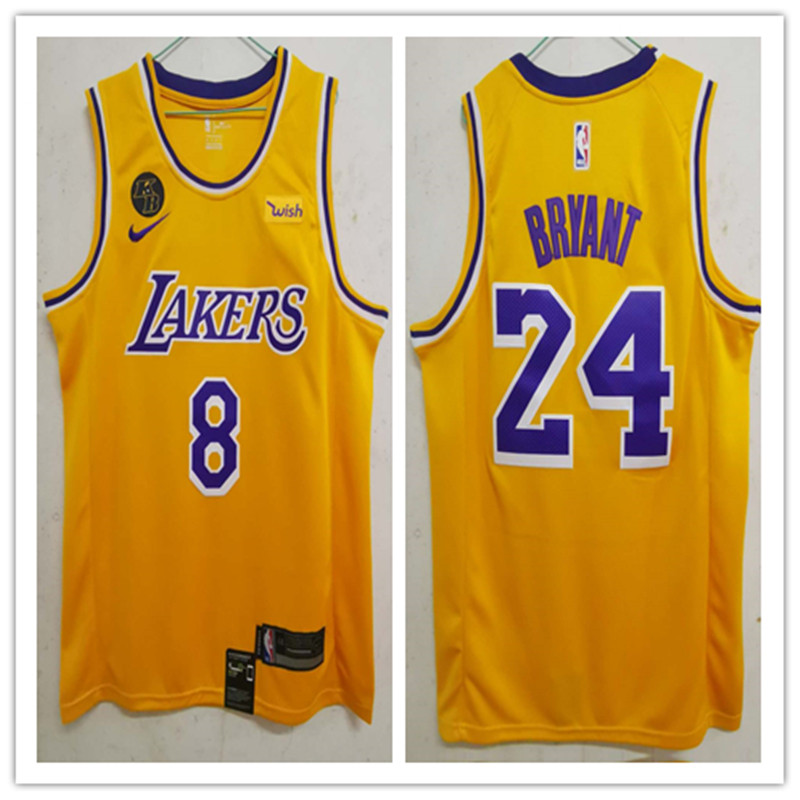Lakers 24 Kobe Bryant Yellow KB Patch Swingman Jersey