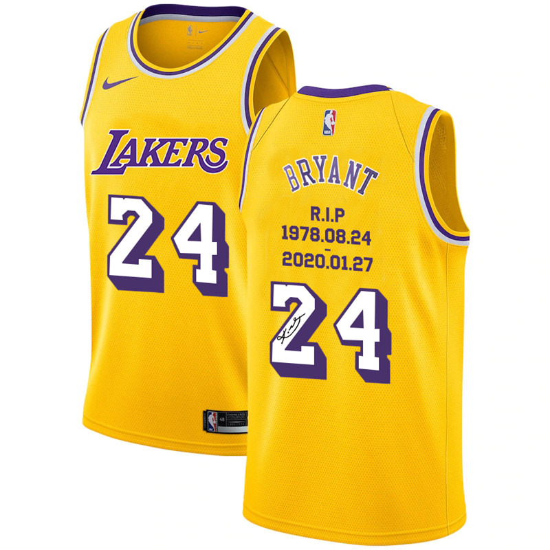 Lakers 24 Kobe Bryant Yellow R.I.P Signature Swingman Jerseys