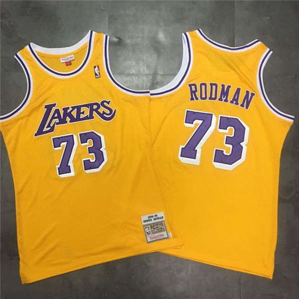 Lakers 73 Dennis Rodman Yellow 1998 99 Hardwood Classics Mesh Jersey