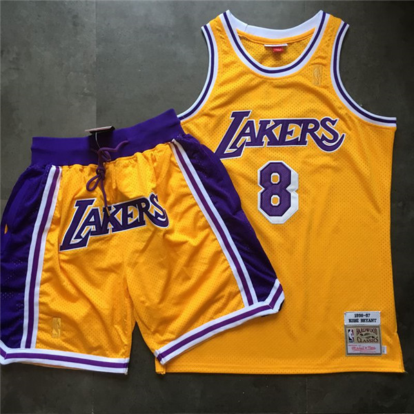 Lakers 8 Kobe Bryant Yellow 1996 97 Hardwood Classics Jersey(With Shorts)