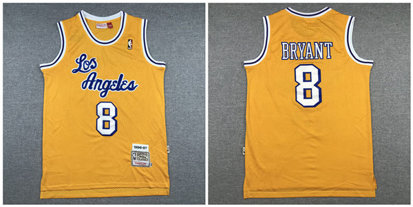 Lakers 8 Kobe Bryant Yellow 1996 97 Hardwood Classics Swingman Jersey