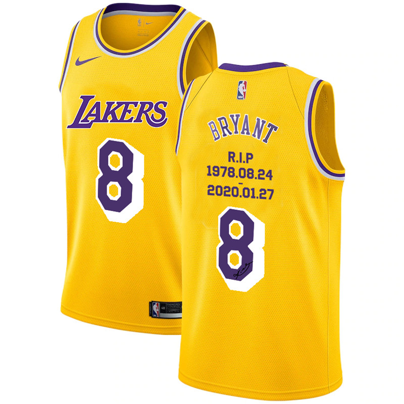 Lakers 8 Kobe Bryant Yellow Nike R.I.P Swingman Jerseys