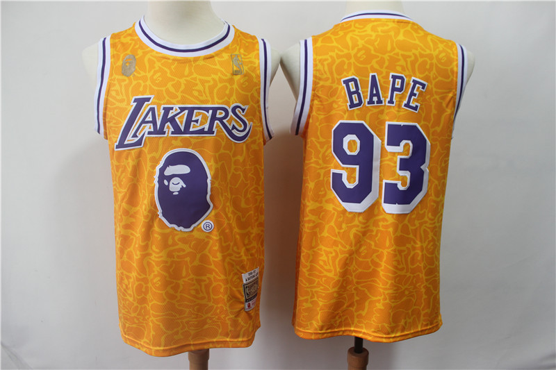 Lakers 93 Bape Yellow Hardwood Classics Jersey
