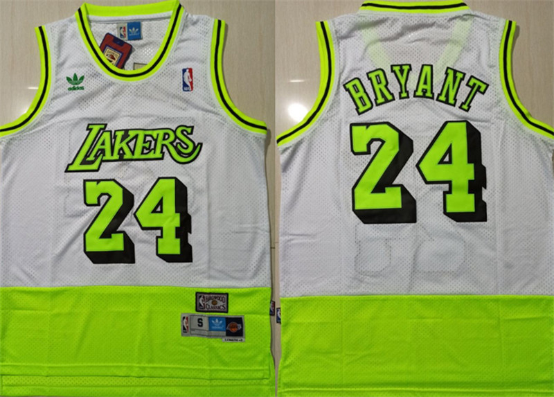 Lakers Bape 24 Kobe Bryant White Fluorescent Green Split Hardwood Classics Jersey