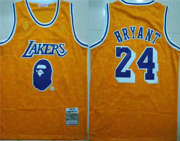 Lakers Bape 24 Kobe Bryant Yellow 1997 98 Hardwood Classics Jersey