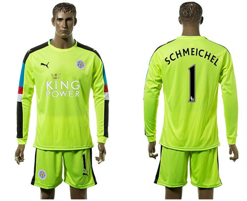 Leicester City 1 Schmeichel Green Long Sleeves Goalkeeper Soccer Country Jersey