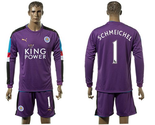 Leicester City 1 Schmeichel Purple Long Sleeves Goalkeeper Soccer Country Jersey