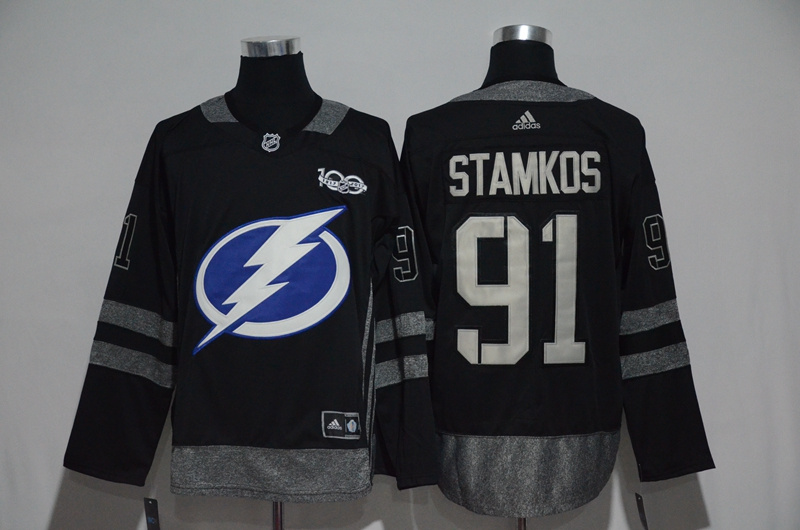 Lightning 91 Steven Stamkos Black 1917 2017 100th Anniversary Stitched NHL Jersey