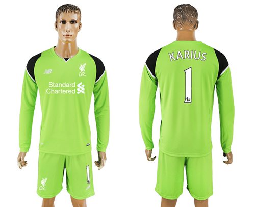 Liverpool 1 Karius Green Goalkeeper Long Sleeves Soccer Club Jersey