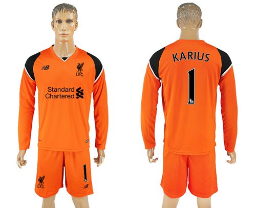 Liverpool 1 Karius Orange Goalkeeper Long Sleeves Soccer Club Jersey