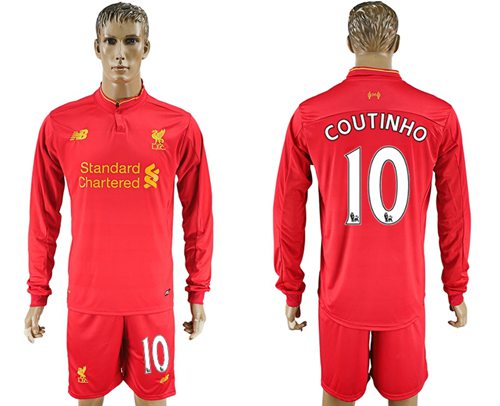 Liverpool 10 Coutinho Home Long Sleeves Soccer Club Jersey