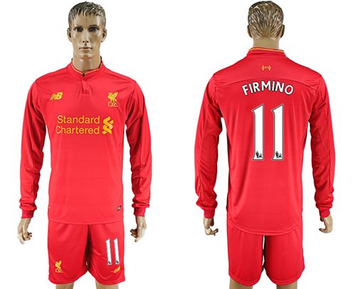 Liverpool 11 Firmino Home Long Sleeves Soccer Club Jersey